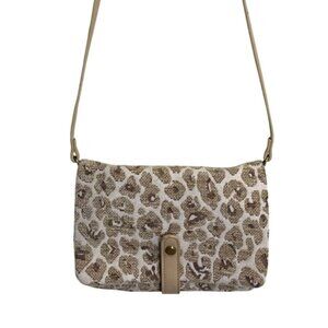 Anthropologie Carlin Crossbody Bag Canvas Leopard Print Removeable Straps